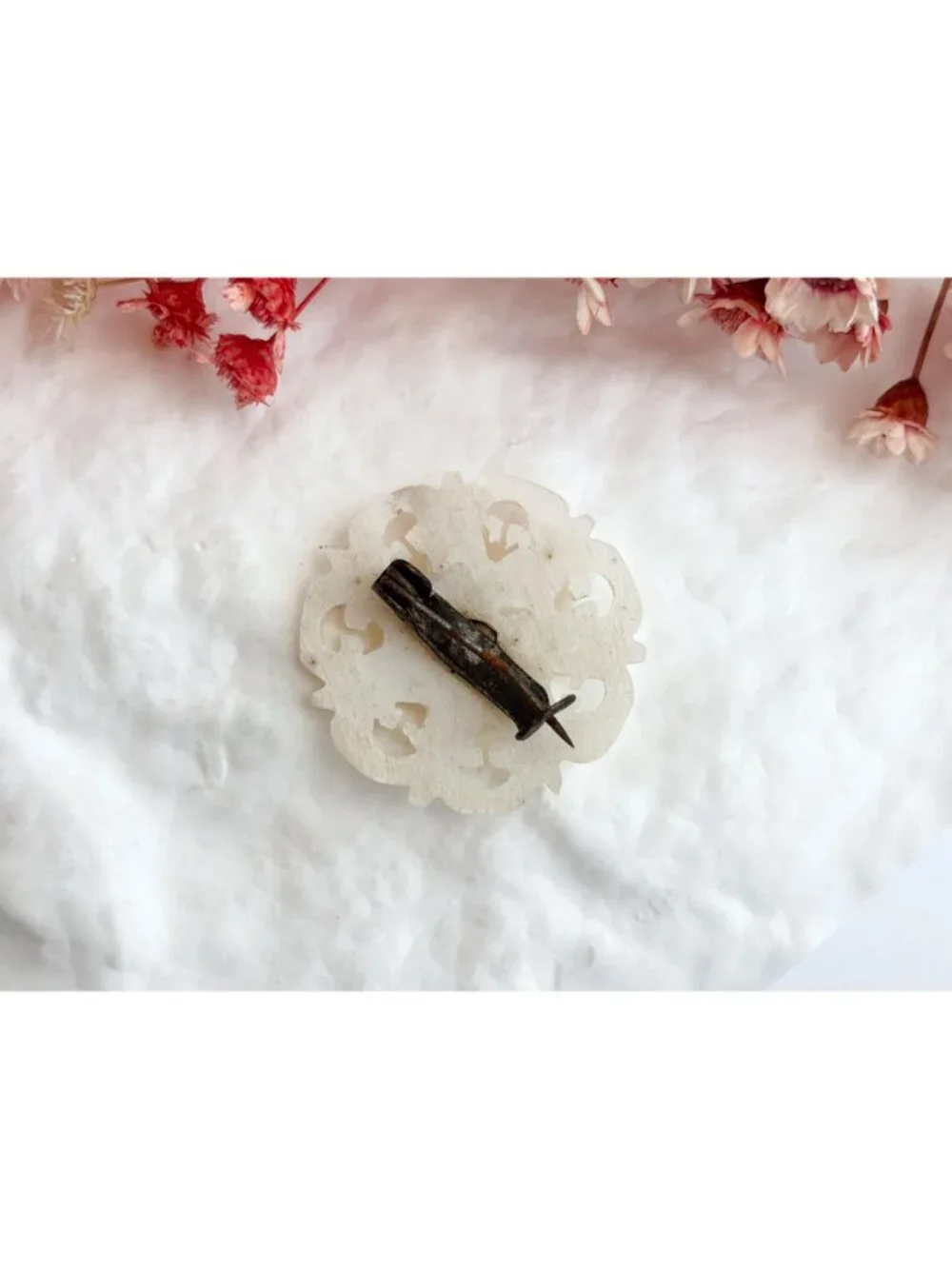 Mother of Pearl Snowflake Carved Shape Vintage Brooch Pin